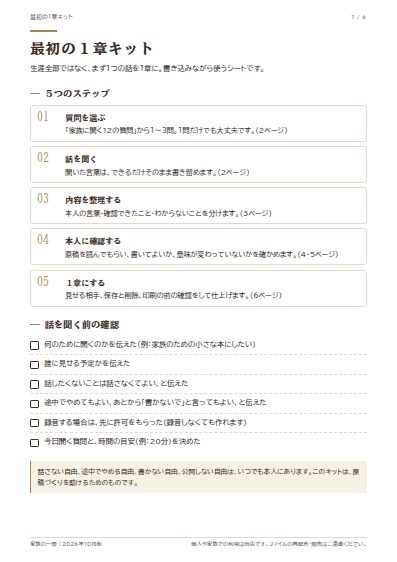 最初の１章キットのPDFの1ページ目（縮小表示）